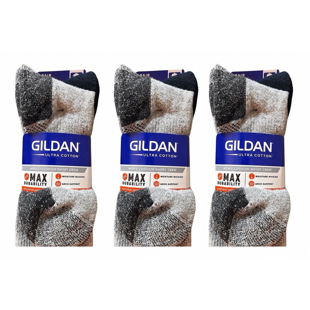 (3 Packs) Gilden Men’s Ultra Cotton Short Crew Socks Assorted 3pk Size 6-12